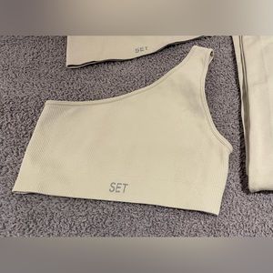 Set Active Ribbed One Shoulder Bra - Oat Milk